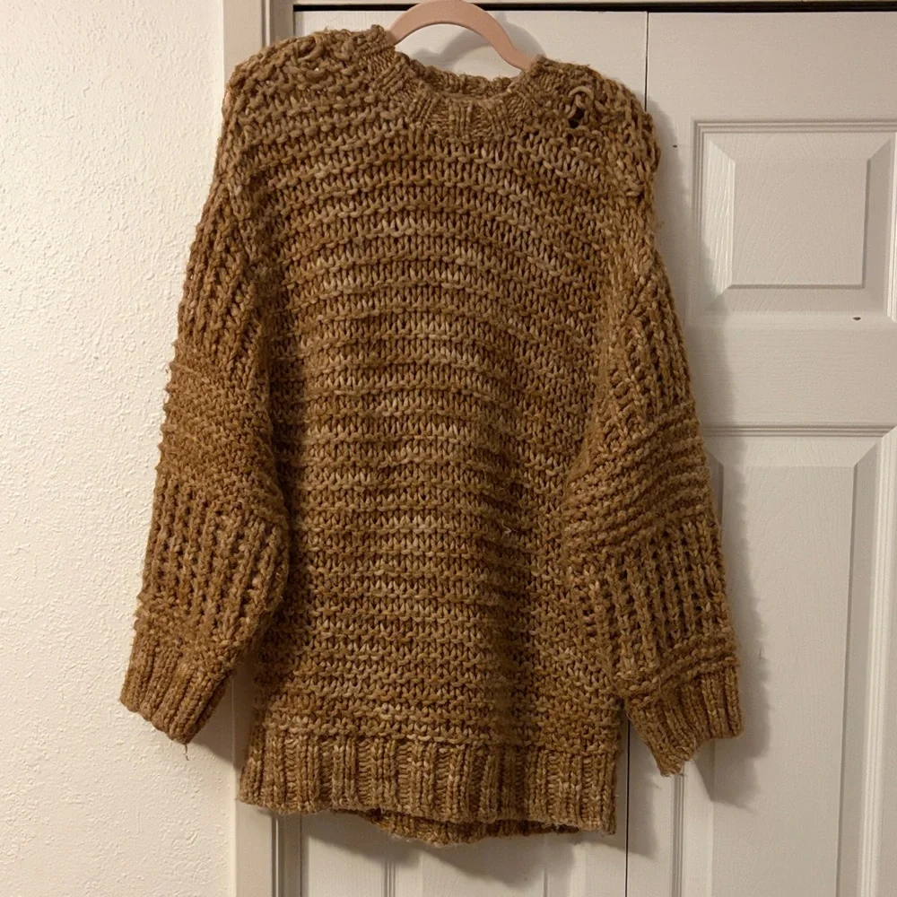 Mango MNG Chunky Knit Wool Blend Knit Sweater in Tan